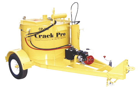 Crack filling and Crack sealing equipment, Oil-Jacketed Melter for rubberized hot applied asphalt crack filler, Crack filler melting kettle, Gravity Flow Melter, SealMaster.