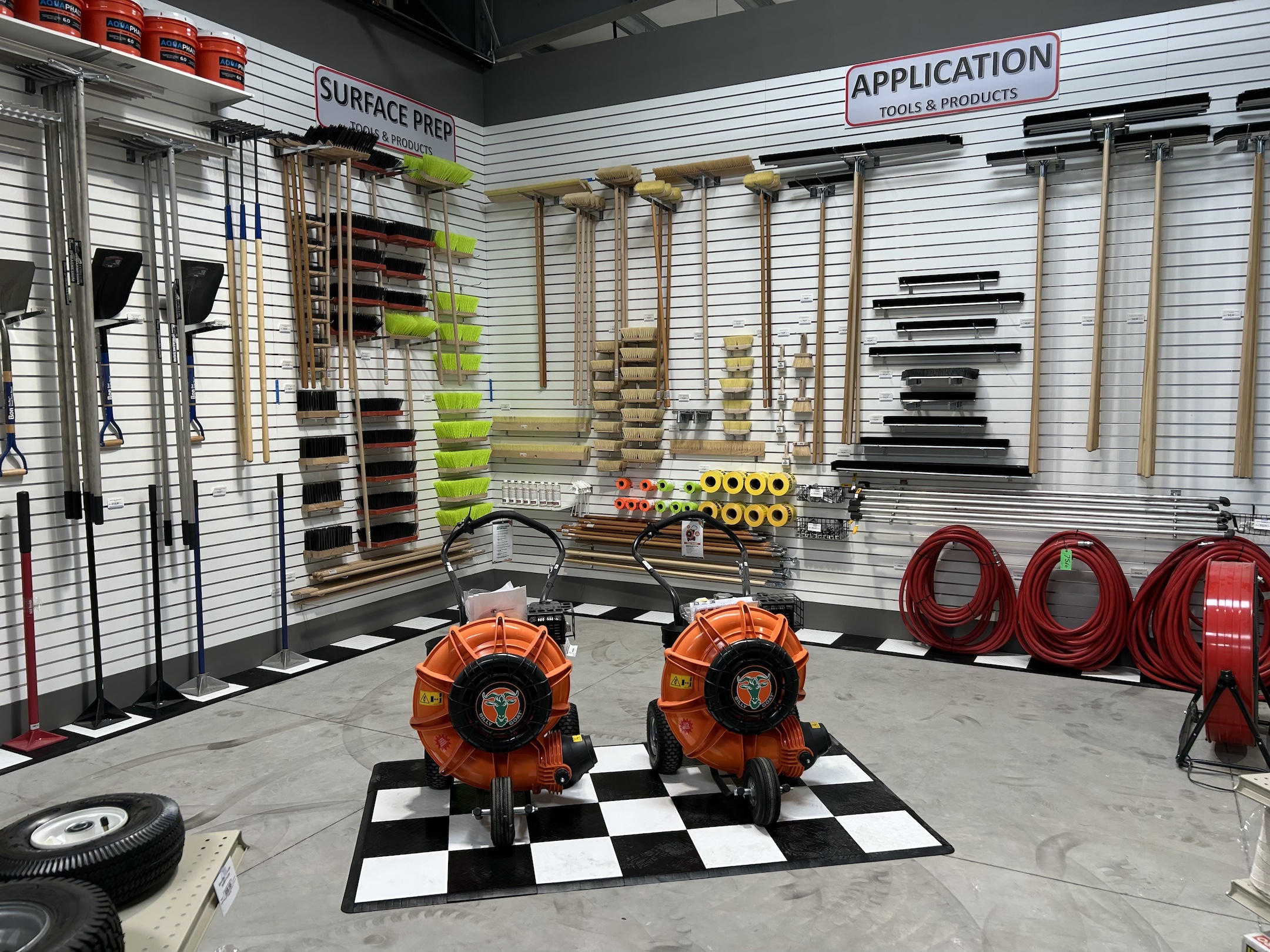 Pavement Maintenance Tools in a SealMaster showroom SealMaster showroom with tools and equipment for pavement maintenance.