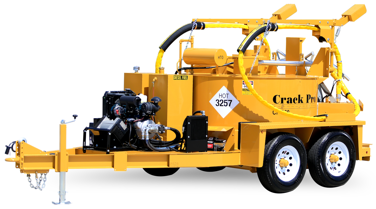 CrackPro Double Pump Heated Hose Machine Máquina CrackPro con doble bomba y manguera calefactada para la aplicación de masilla de relleno de grietas de vertido en caliente.