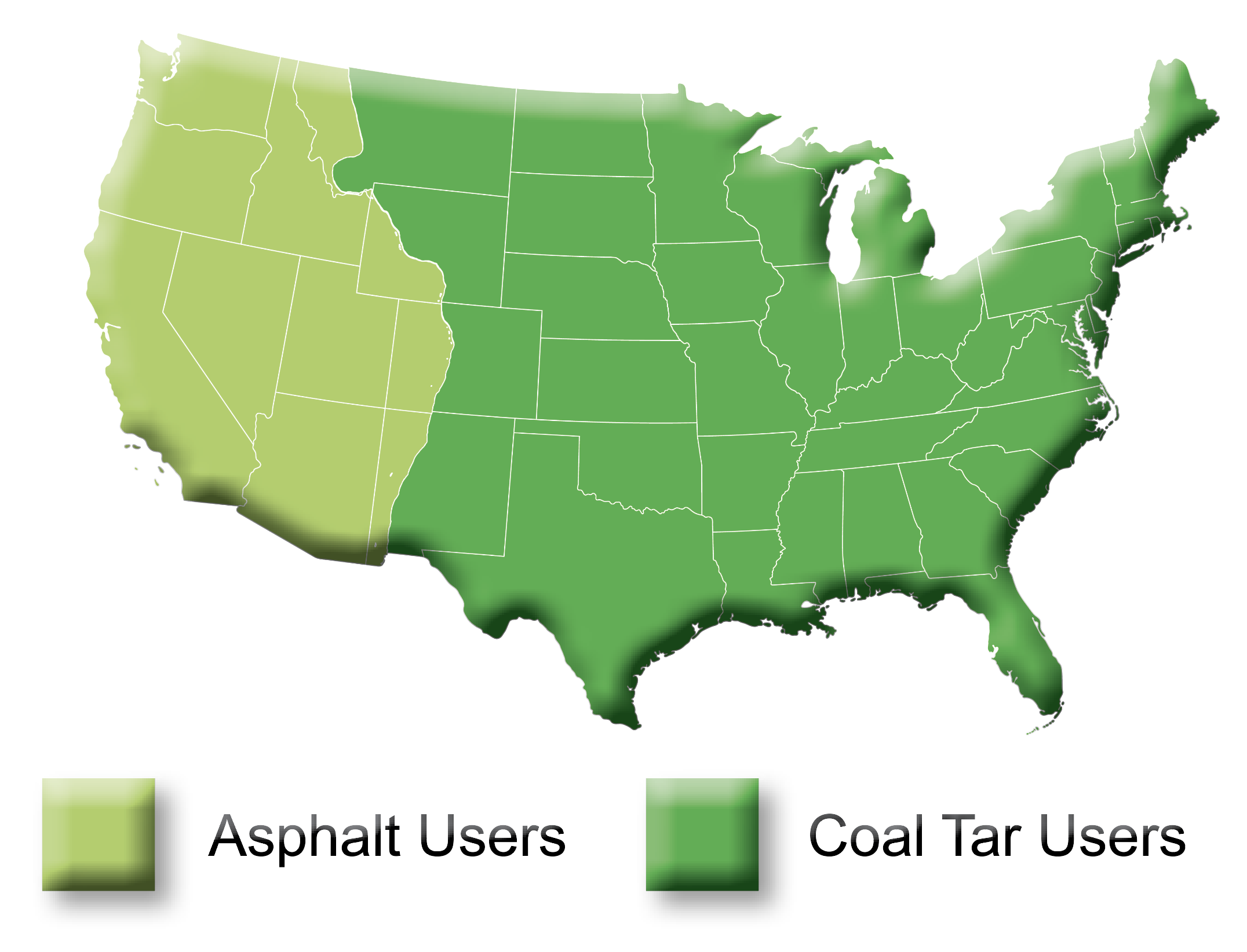 Asphalt users versus coal tar users throughout the United States