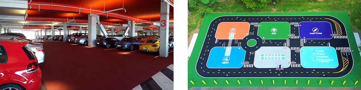 Revestimientos de pavimento de colores para parques infantiles y campus universitarios o empresariales 