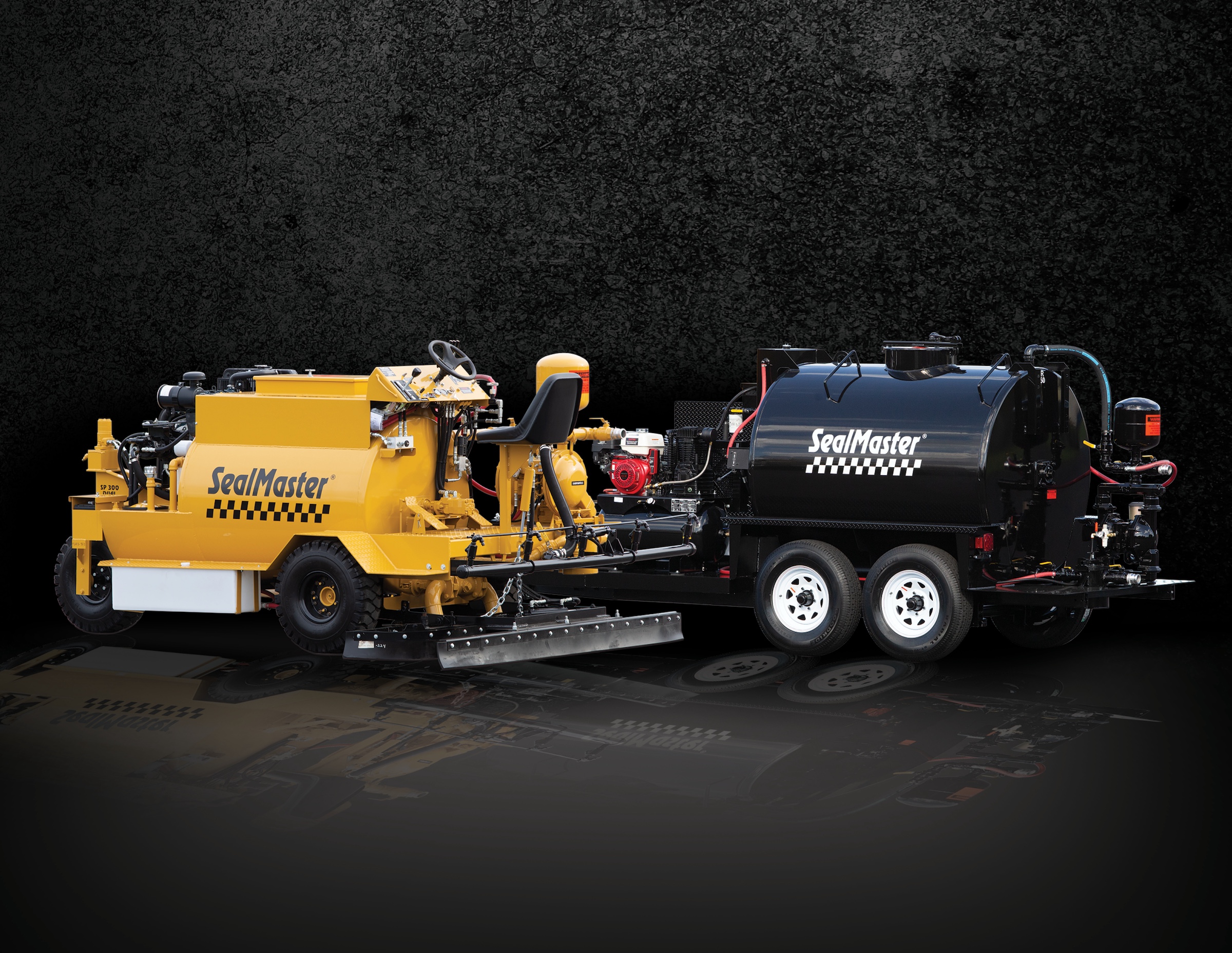 SealMaster Sealcoating Equipment SealMaster sealcoating equipment to apply asphalt-based sealer.
