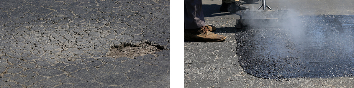 Deteriorated pavement vs mastic application Deteriorated pavement vs mastic application